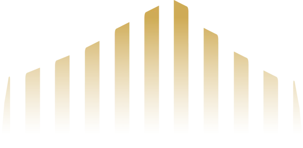 Rising gold columns representing the company's growth across sectors